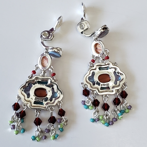 Rare Monet Clip Earrings with colorful stone accent and Crystal and seed bead - Picture 4 of 8